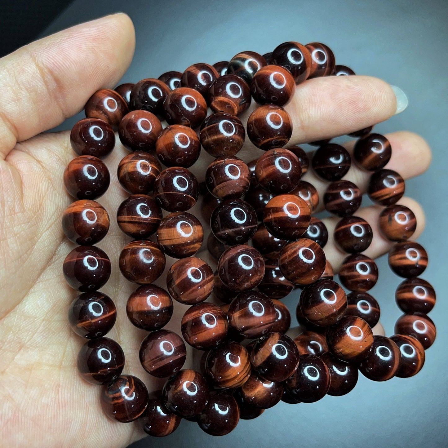 Red Brown Tiger Eye Bracelet Size 10 mm