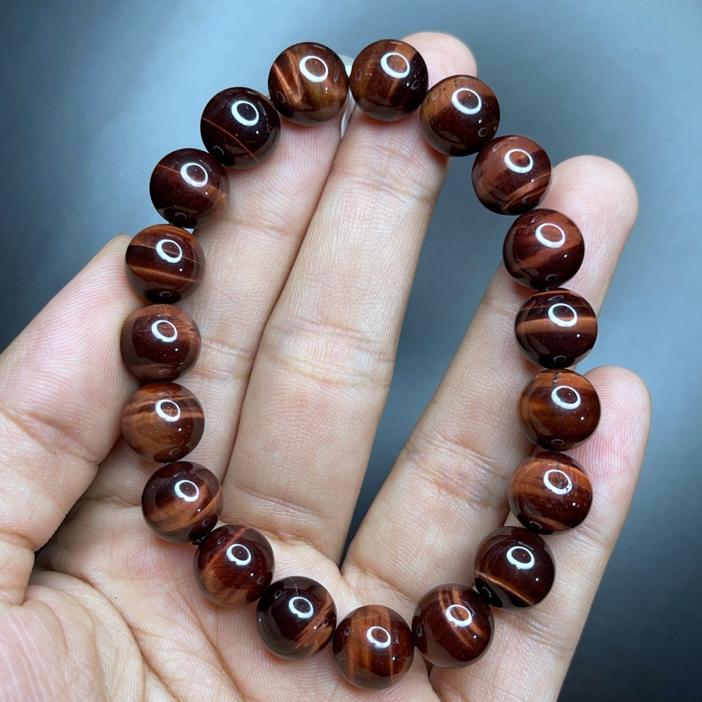 Red Brown Tiger Eye Bracelet Size 10 mm
