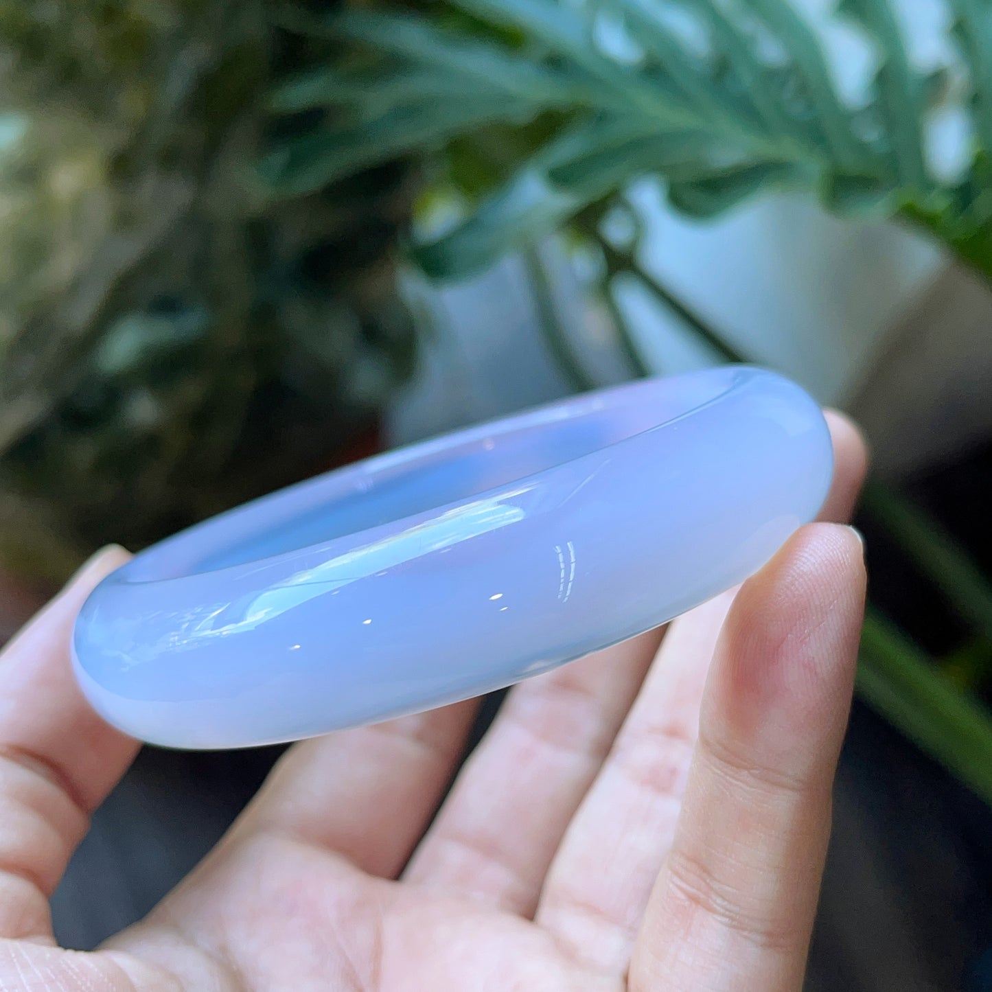 Translucent Natural Agate VIP Bangle Leaf Style Size 65 mm