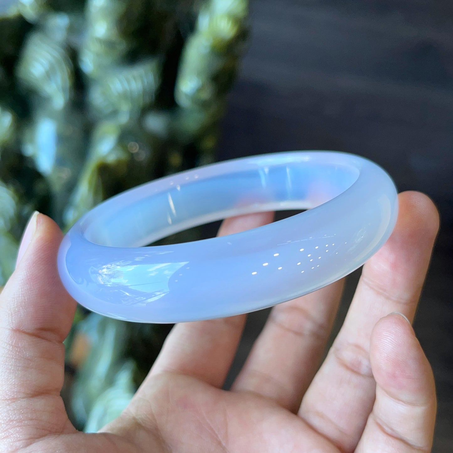 Translucent Natural Agate VIP Bangle Leaf Style Size 65 mm