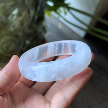 Natural Clear Quartz Bangle Leaf Style Size 56 mm