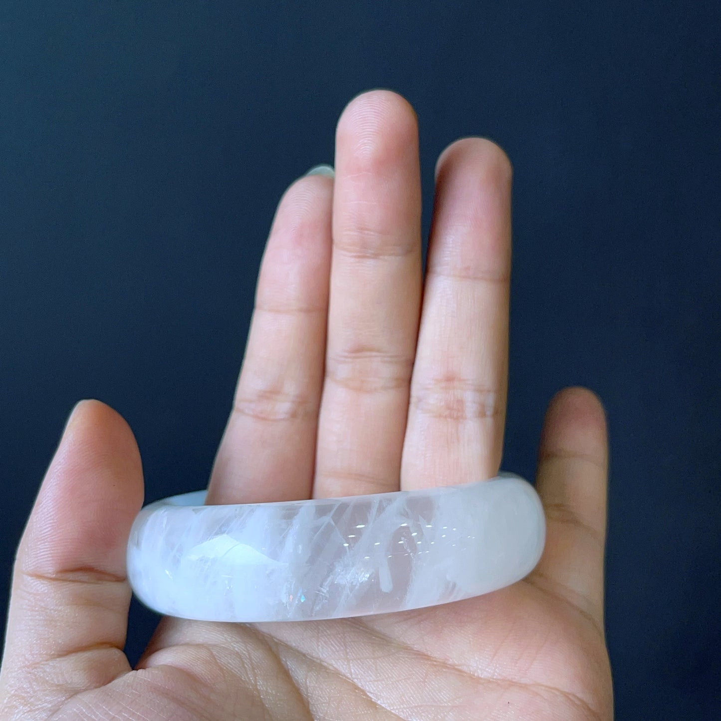 Natural Clear Quartz Bangle Leaf Style Size 56 mm