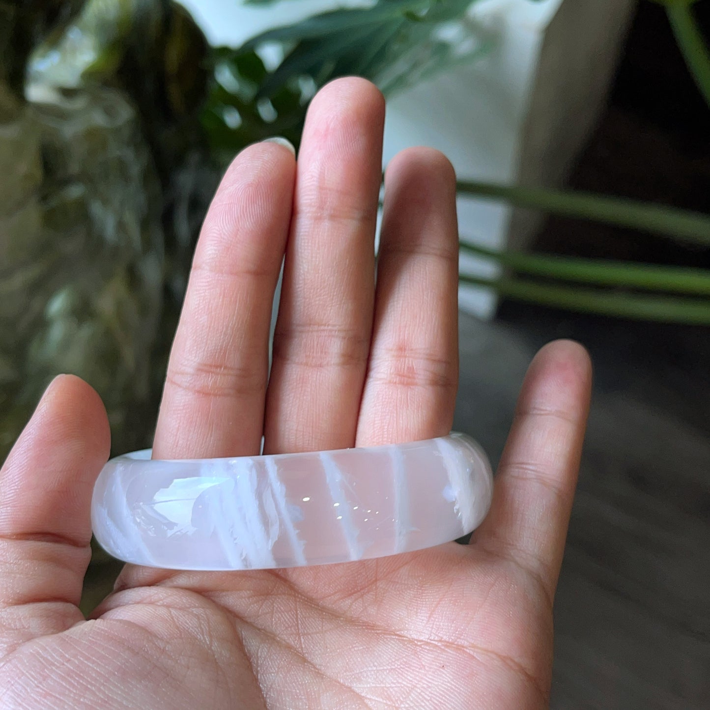 Natural Clear Quartz Bangle Leaf Style Size 56 mm