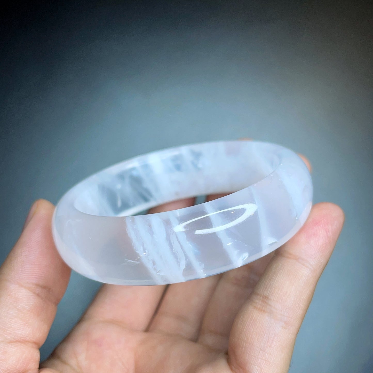 Natural Clear Quartz Bangle Leaf Style Size 56 mm