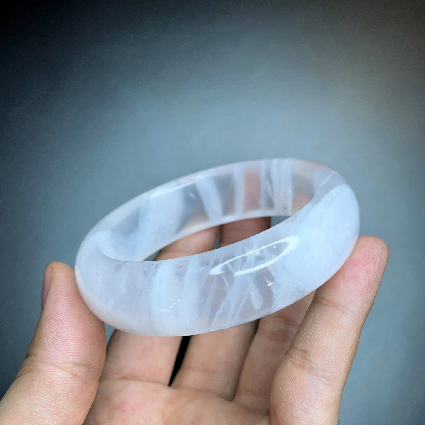 Natural Clear Quartz Bangle Leaf Style Size 56 mm