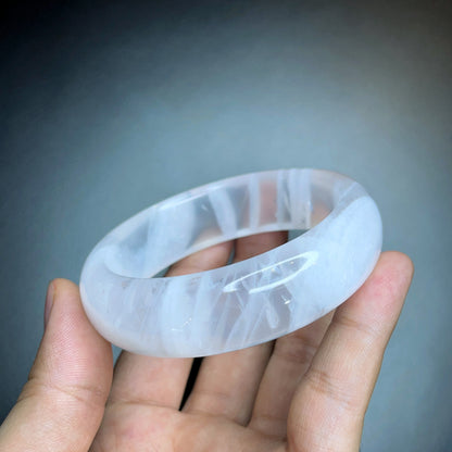 Natural Clear Quartz Bangle Leaf Style Size 56 mm