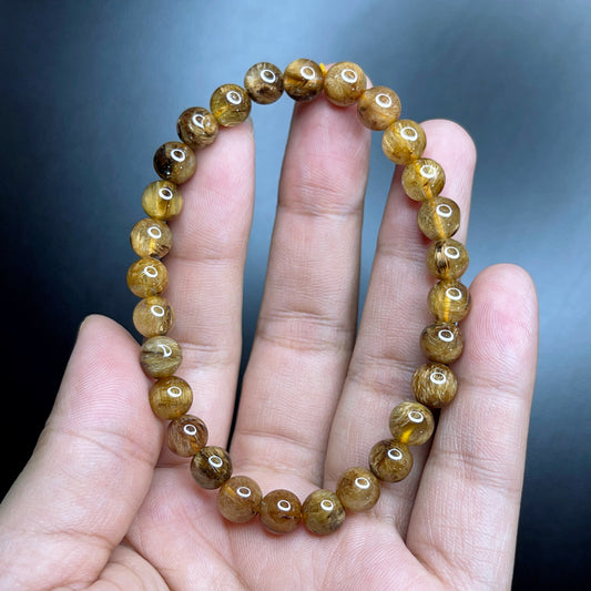 Natural Brown Golden Rutilated Quartz Bracelet Size 7 mm