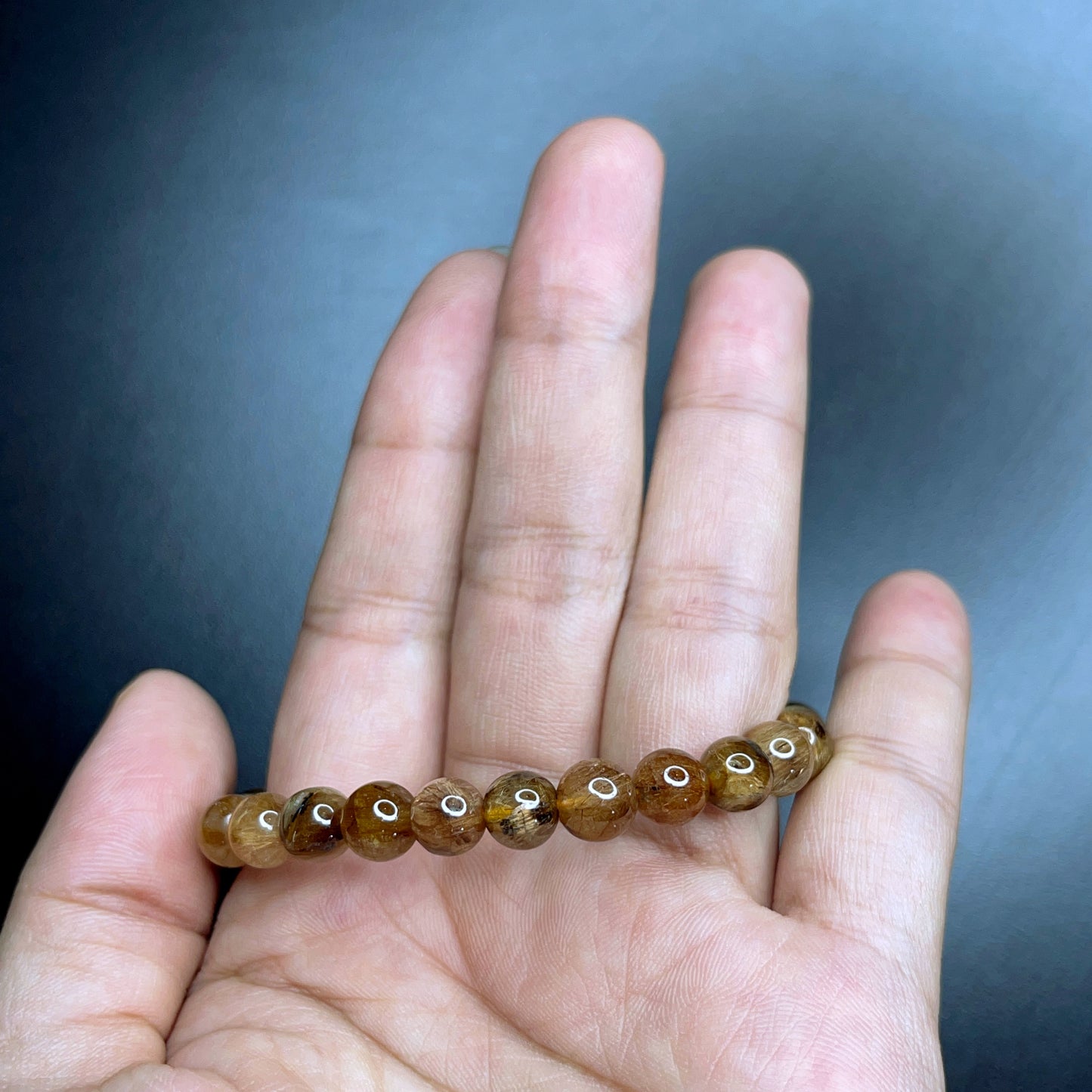 Natural Brown Golden Rutilated Quartz Bracelet Size 7 mm