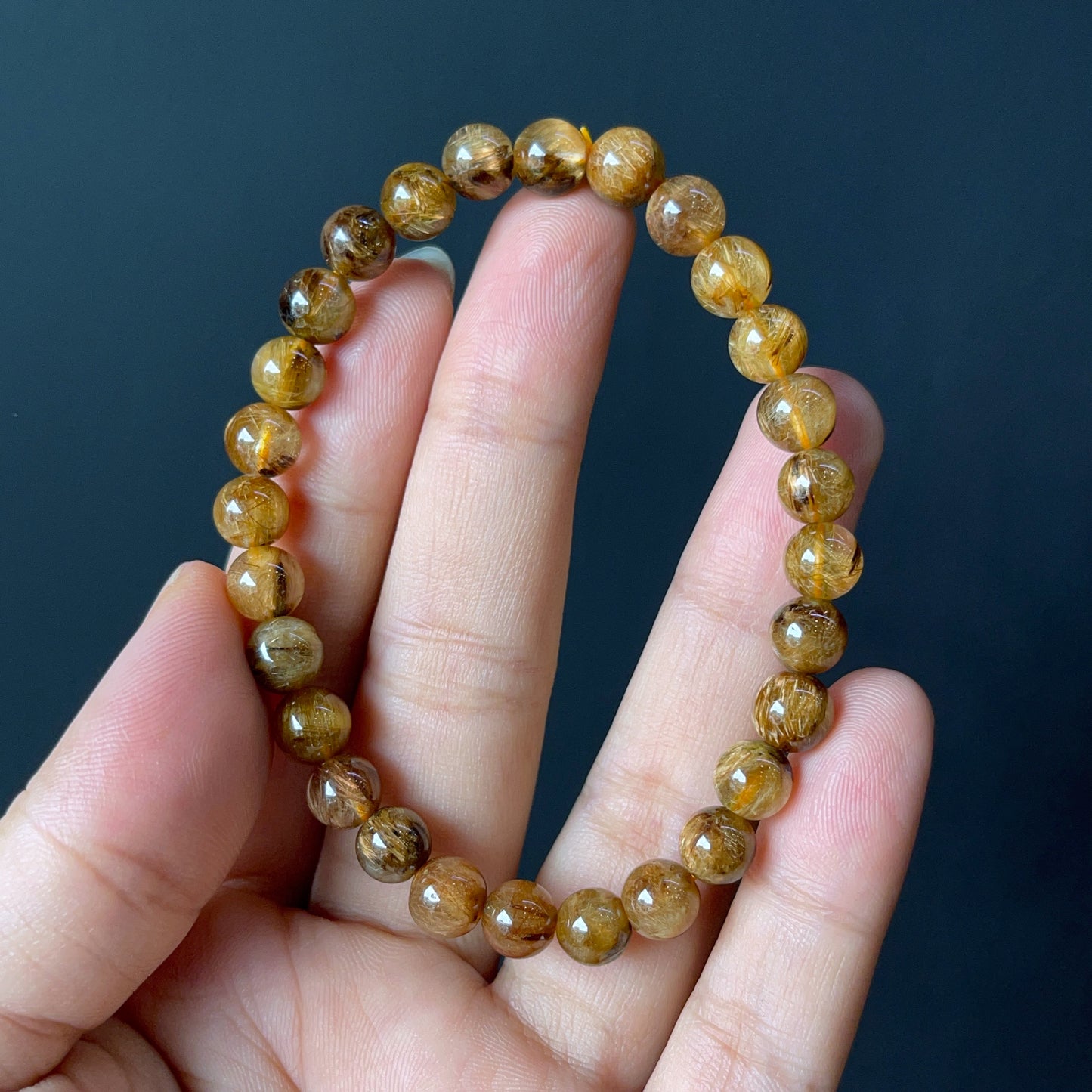 Natural Brown Golden Rutilated Quartz Bracelet Size 7 mm