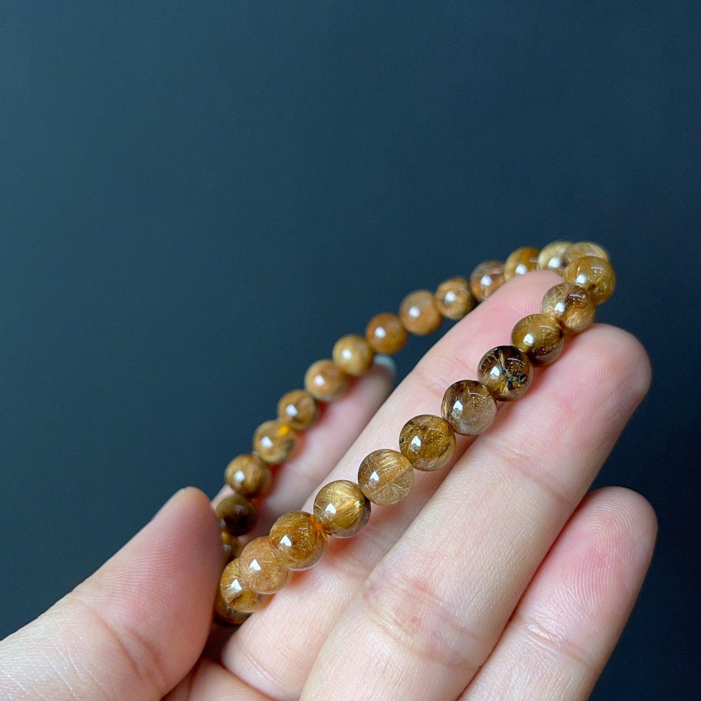 Natural Brown Golden Rutilated Quartz Bracelet Size 7 mm