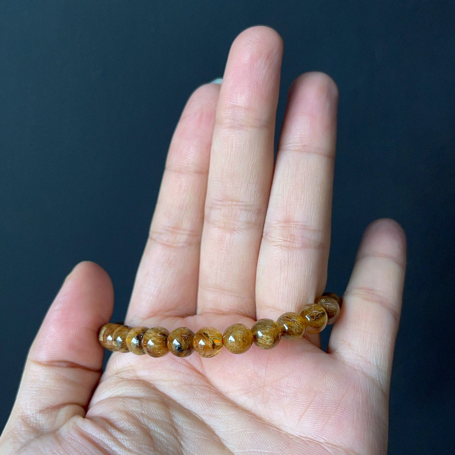 Natural Brown Golden Rutilated Quartz Bracelet Size 7 mm