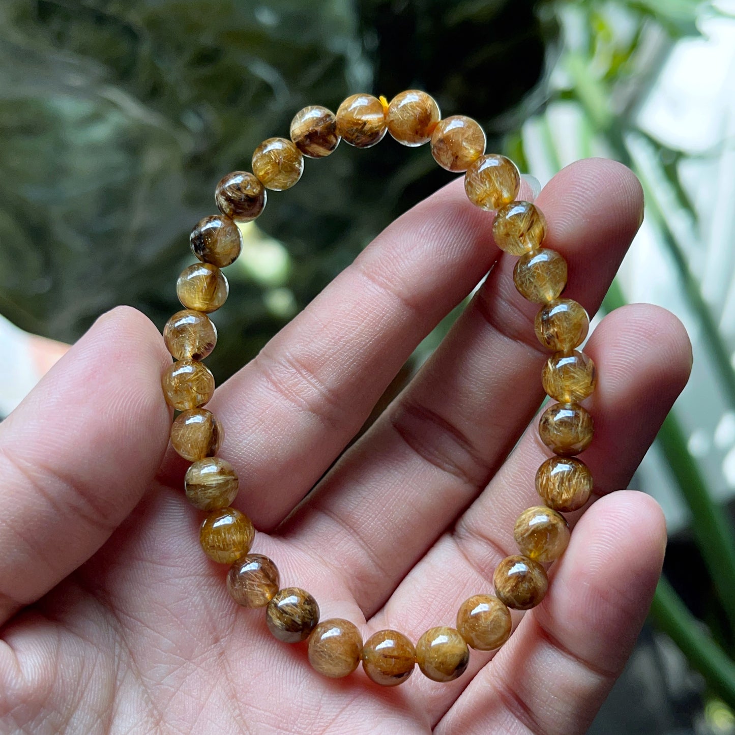 Natural Brown Golden Rutilated Quartz Bracelet Size 7 mm
