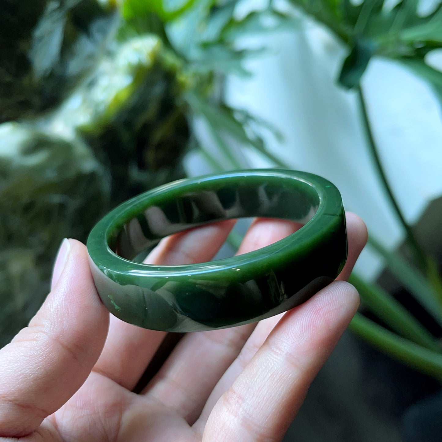 Natural Nephrite Jade Bangle Square Style Size 52 mm