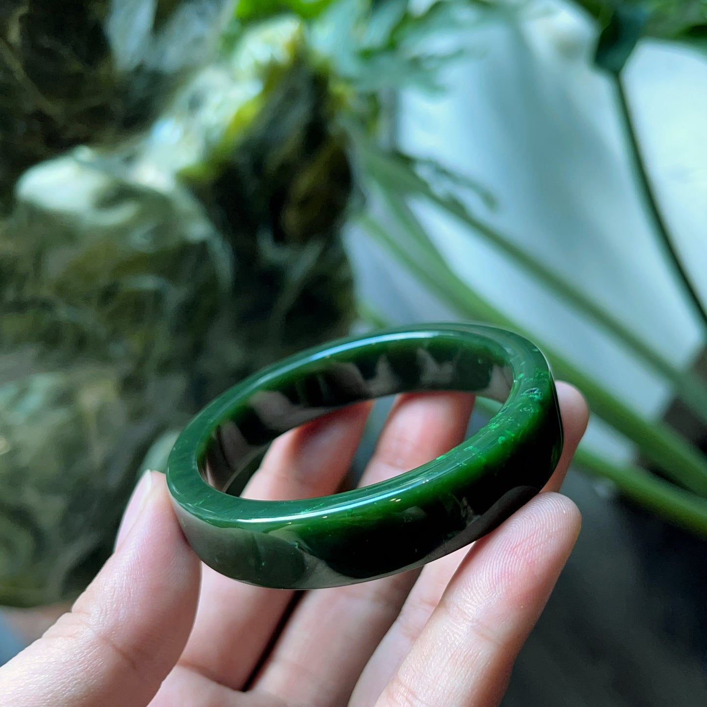 Natural Nephrite Jade Bangle Square Style Size 52 mm