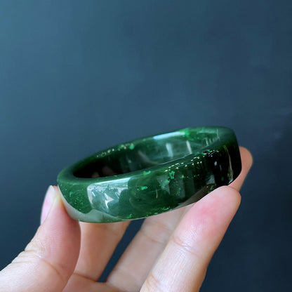 Natural Nephrite Jade Bangle Square Style Size  52 mm