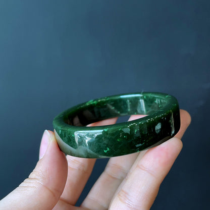 Natural Nephrite Jade Bangle Square Style Size  52 mm