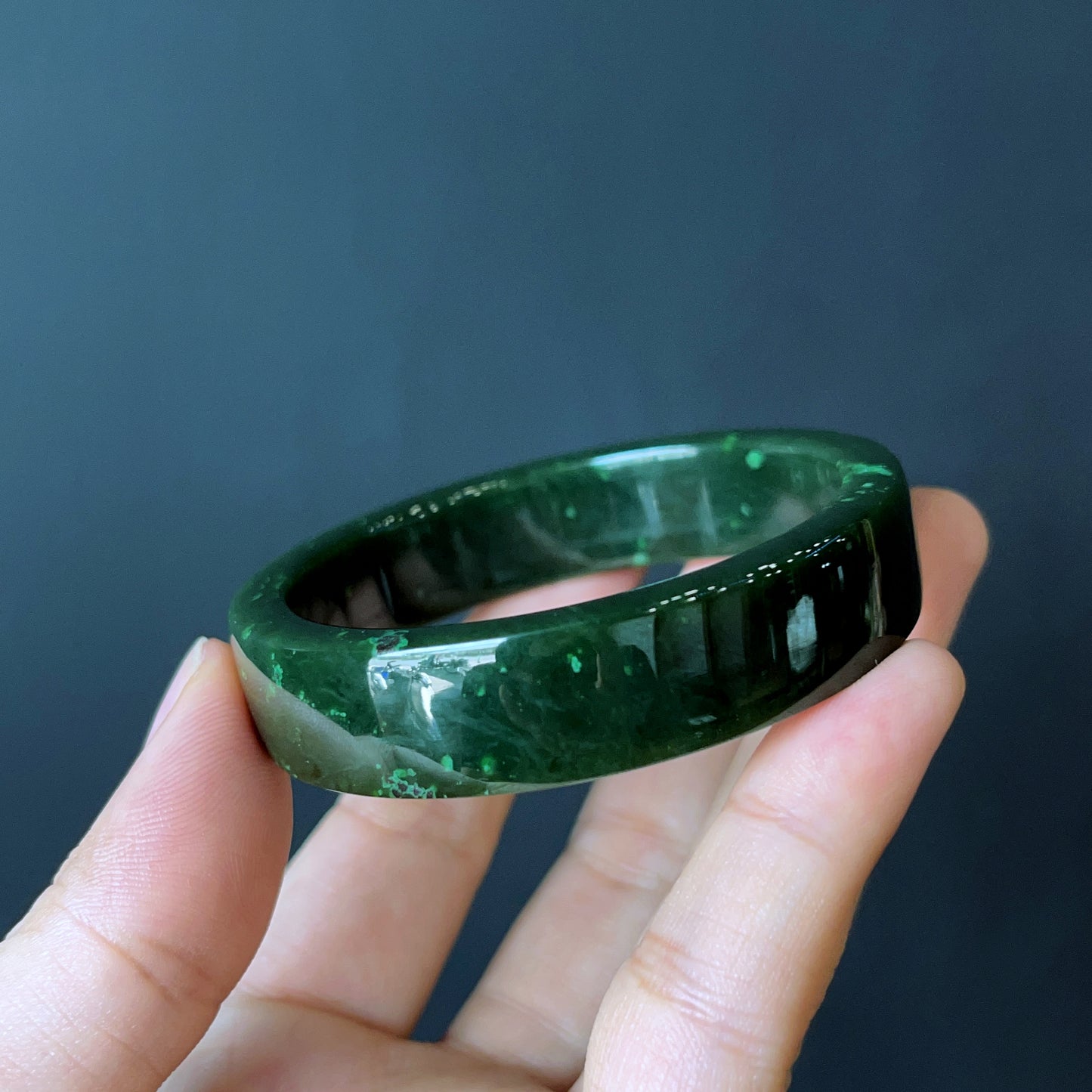 Natural Nephrite Jade Bangle Square Style Size  52 mm