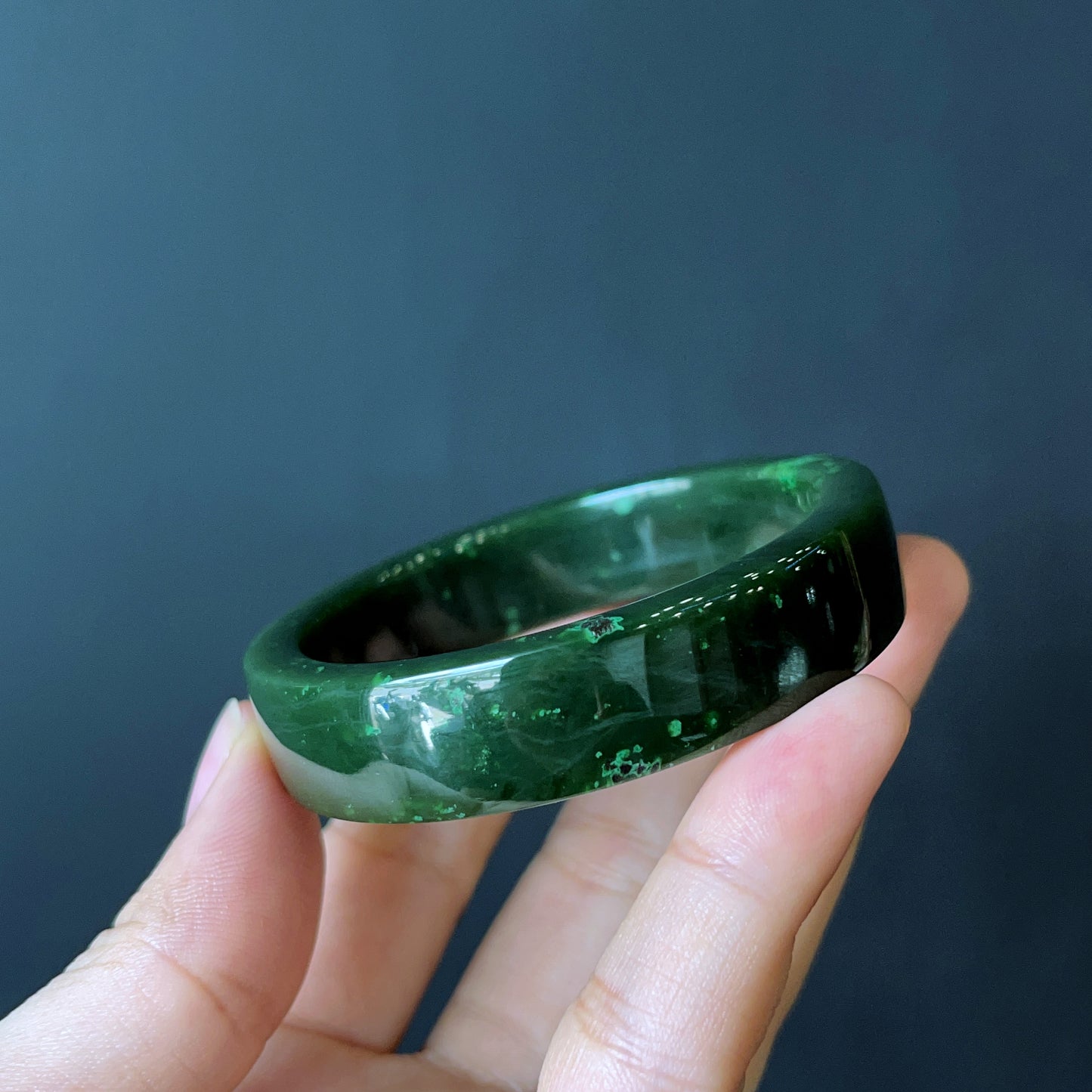 Natural Nephrite Jade Bangle Square Style Size  52 mm