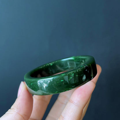 Natural Nephrite Jade Bangle Square Style Size  52 mm