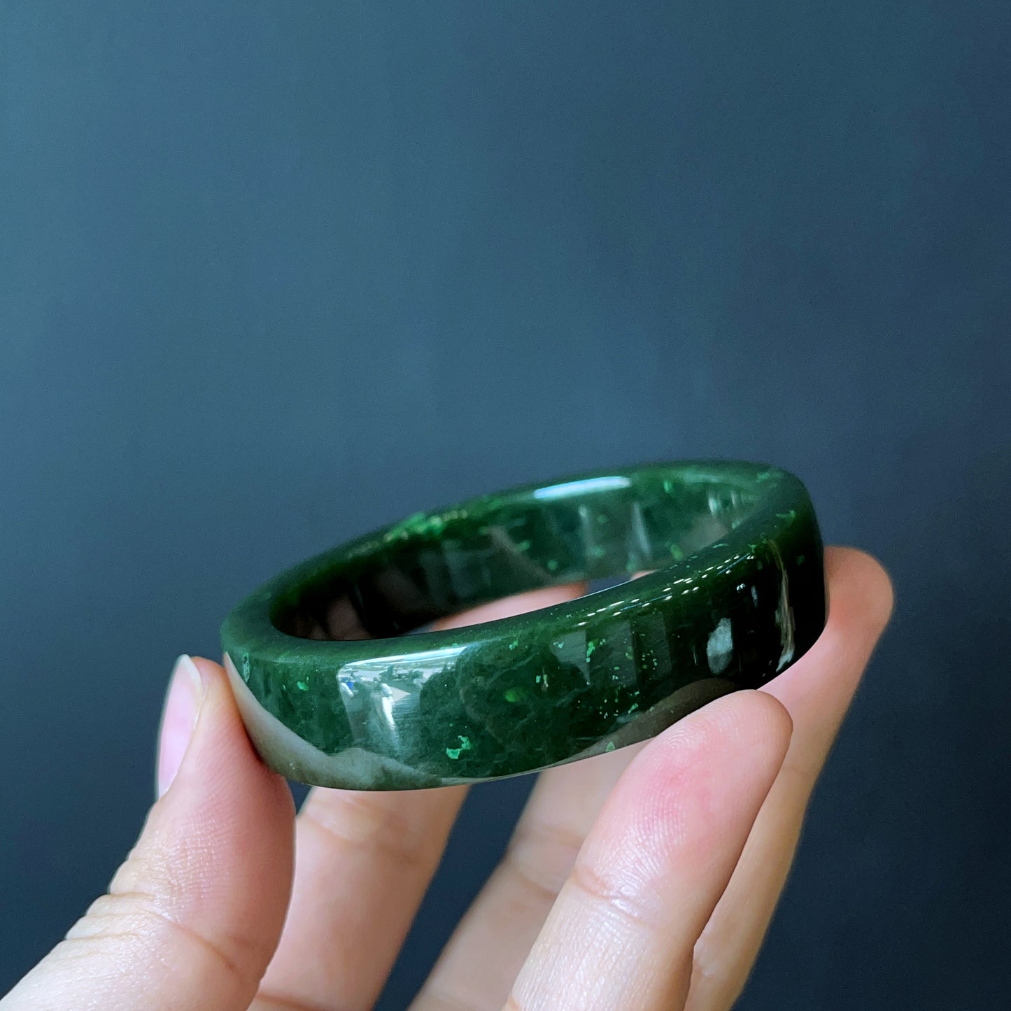 Natural Nephrite Jade Bangle Square Style Size  52 mm