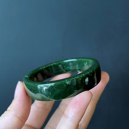 Natural Nephrite Jade Bangle Square Style Size  52 mm