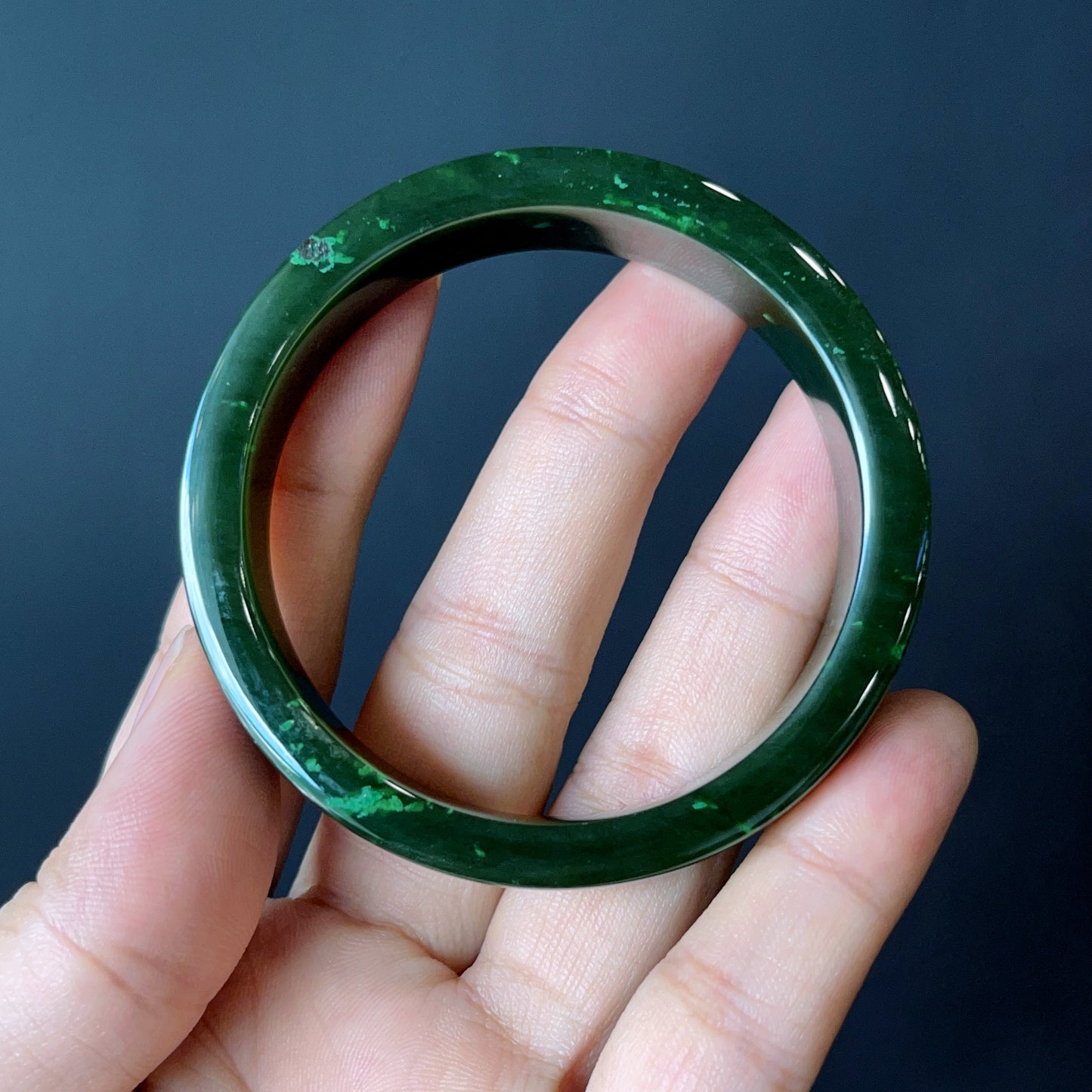 Natural Nephrite Jade Bangle Square Style Size  52 mm