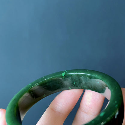 Natural Nephrite Jade Bangle Square Style Size  52 mm