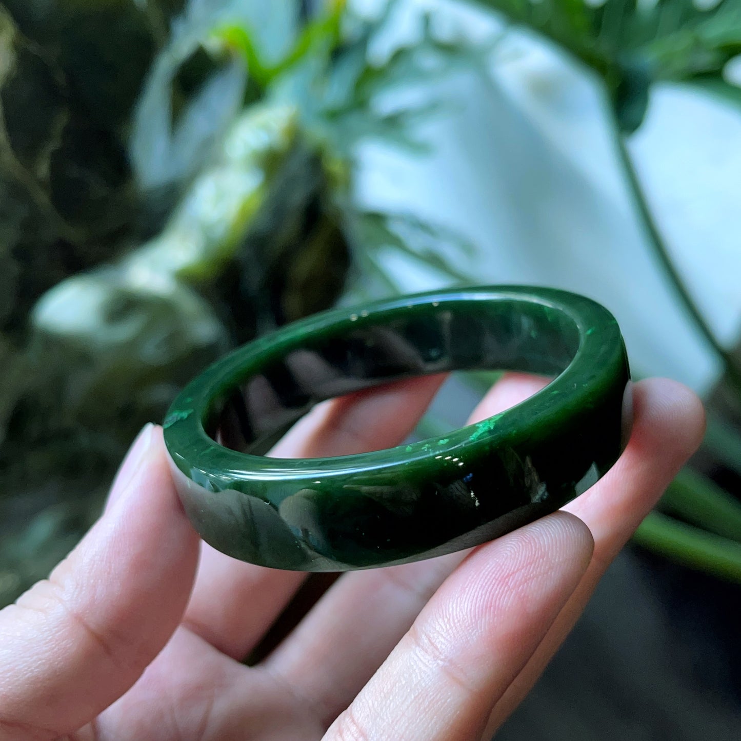 Natural Nephrite Jade Bangle Square Style Size  52 mm