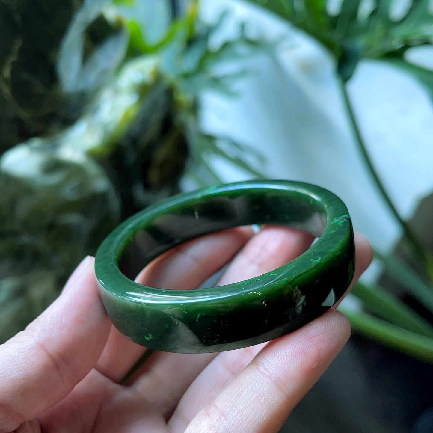 Natural Nephrite Jade Bangle Square Style Size  52 mm