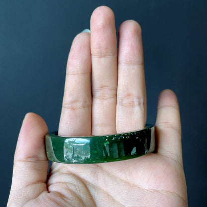 Natural Nephrite Jade Bangle Square Style Size  52 mm