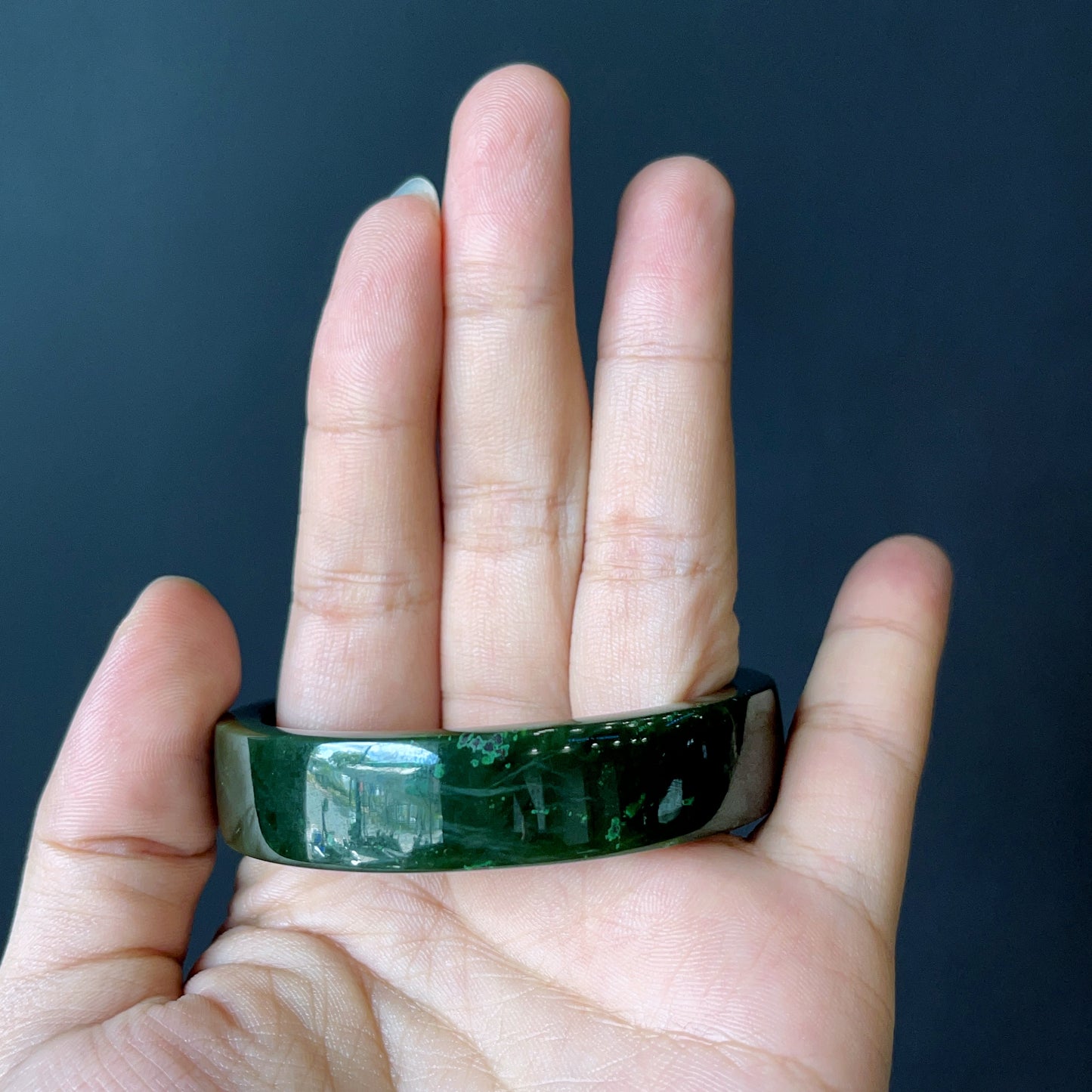 Natural Nephrite Jade Bangle Square Style Size  52 mm