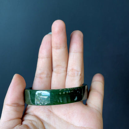 Natural Nephrite Jade Bangle Square Style Size  52 mm