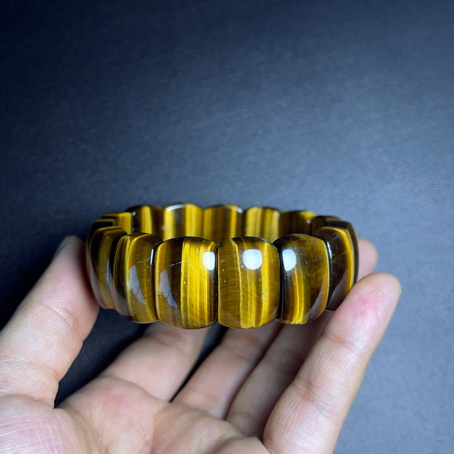 Natural Tiger Eye Flat Style Soft Bangle Bracelet Vertical