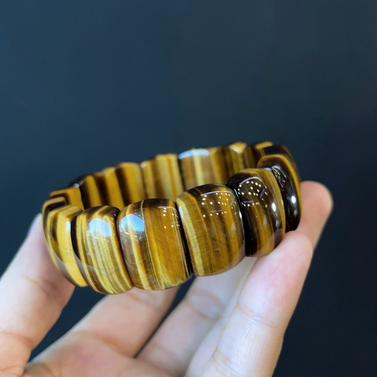 Natural Tiger Eye Flat Style Soft Bangle Bracelet Vertical