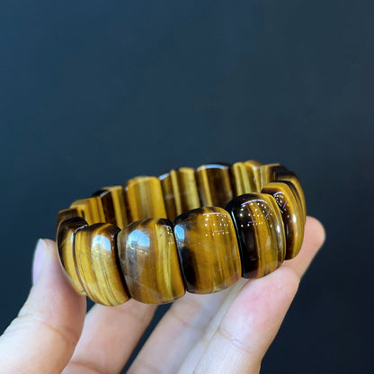 Natural Tiger Eye Flat Style Soft Bangle Bracelet Vertical