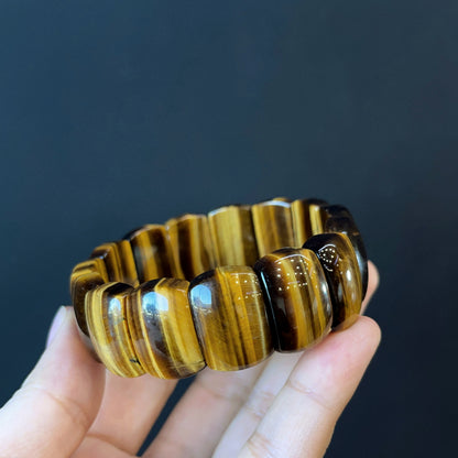 Natural Tiger Eye Flat Style Soft Bangle Bracelet Vertical