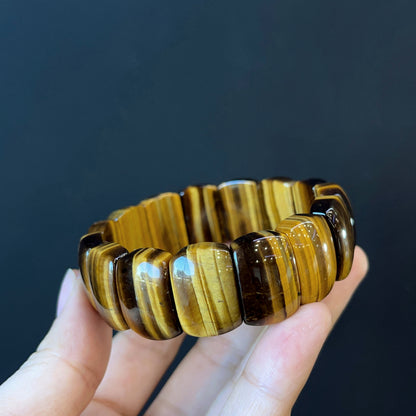 Natural Tiger Eye Flat Style Soft Bangle Bracelet Vertical