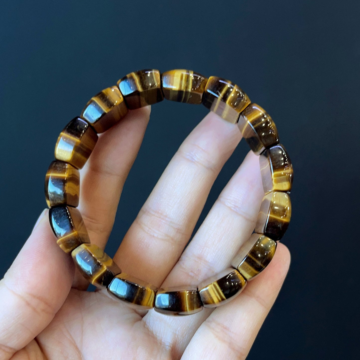 Natural Tiger Eye Flat Style Soft Bangle Bracelet Vertical