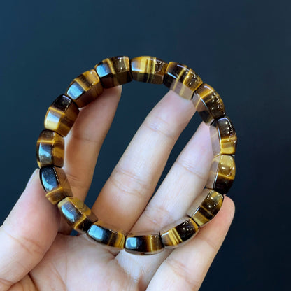 Natural Tiger Eye Flat Style Soft Bangle Bracelet Vertical