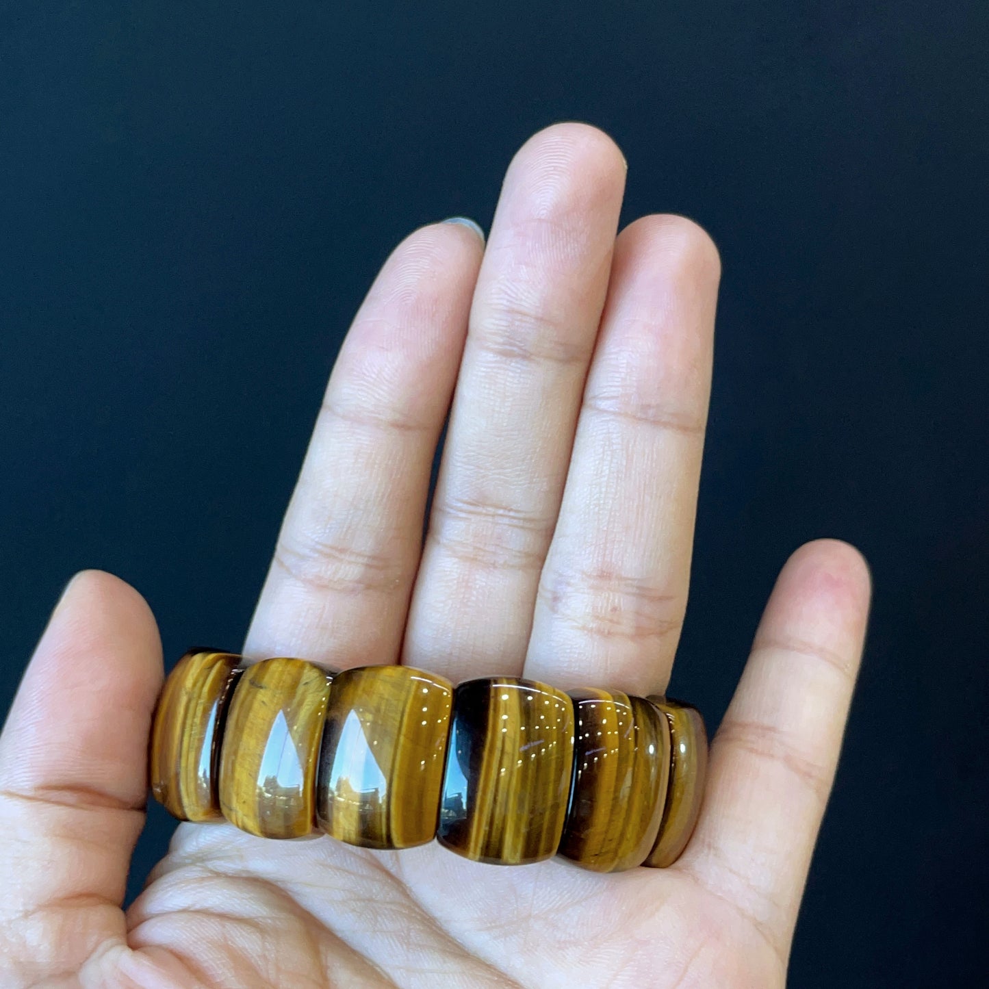 Natural Tiger Eye Flat Style Soft Bangle Bracelet Vertical