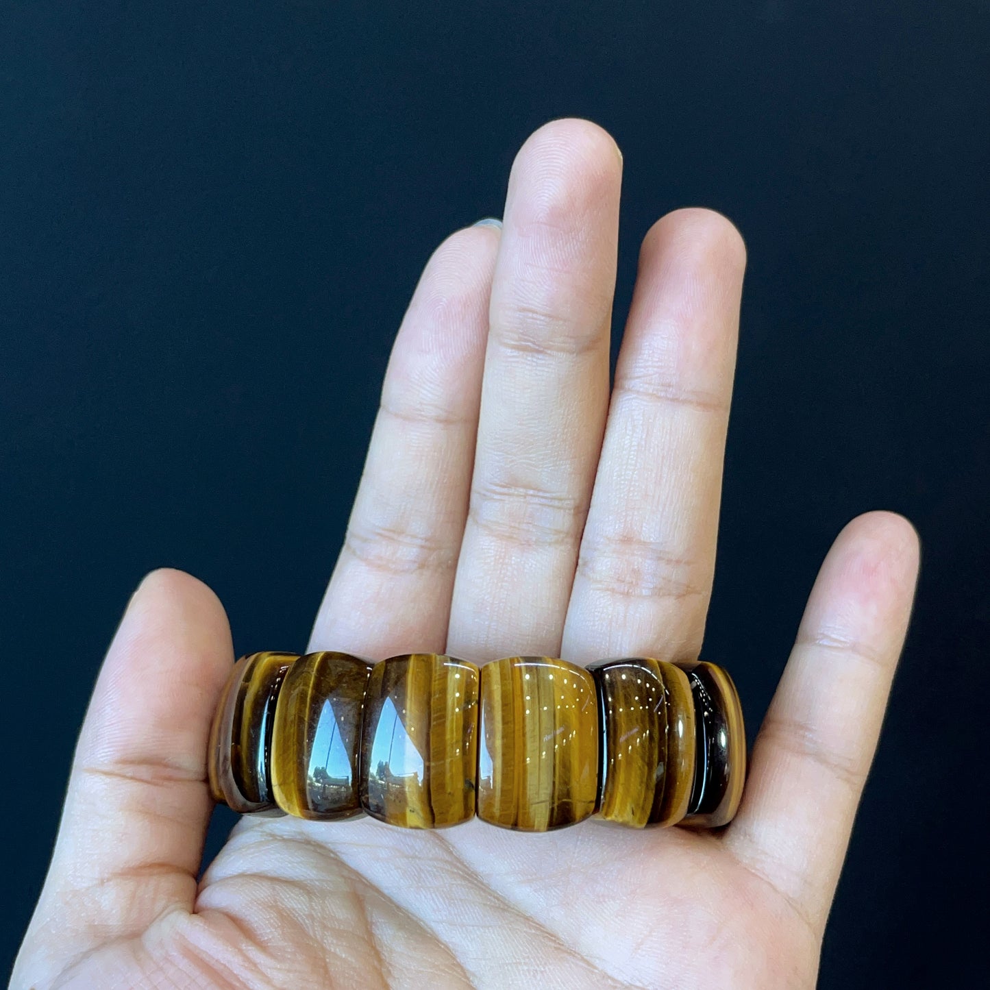 Natural Tiger Eye Flat Style Soft Bangle Bracelet Vertical