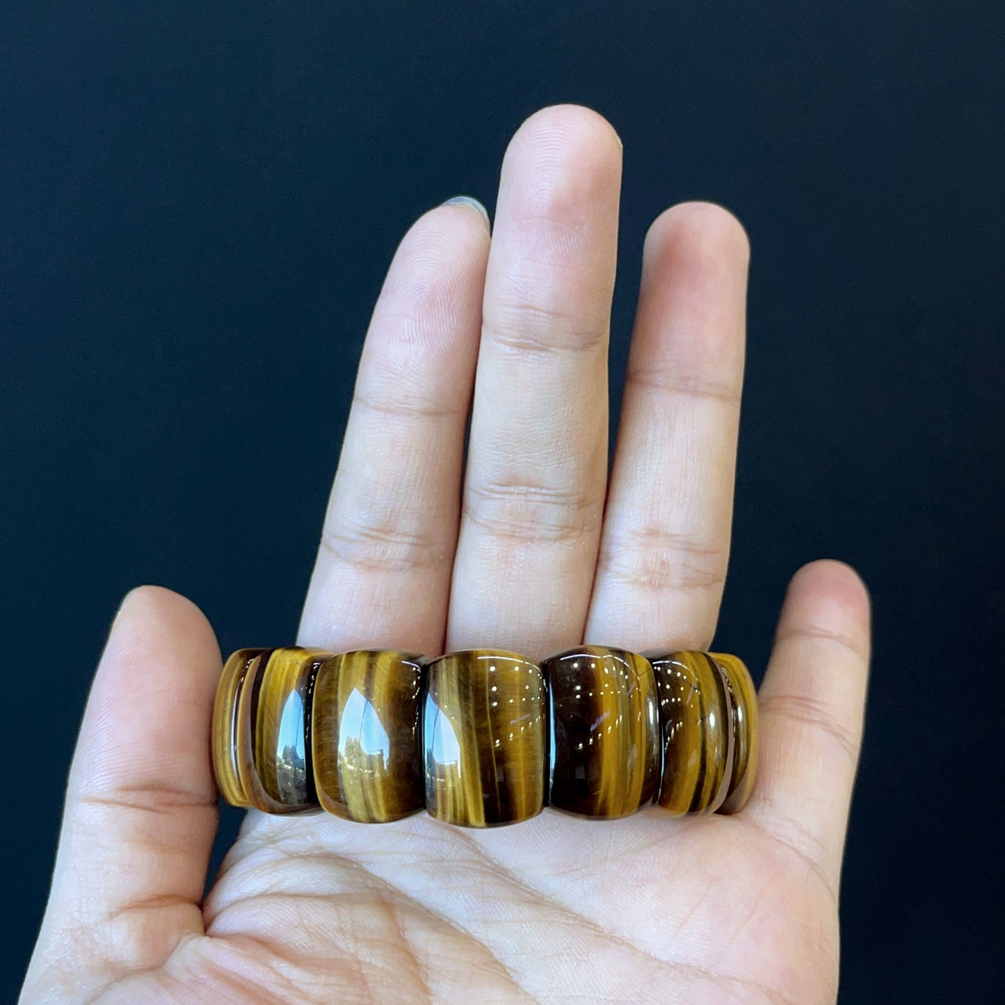 Natural Tiger Eye Flat Style Soft Bangle Bracelet Vertical