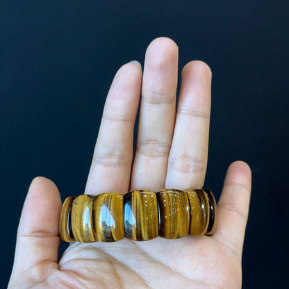 Natural Tiger Eye Flat Style Soft Bangle Bracelet Vertical