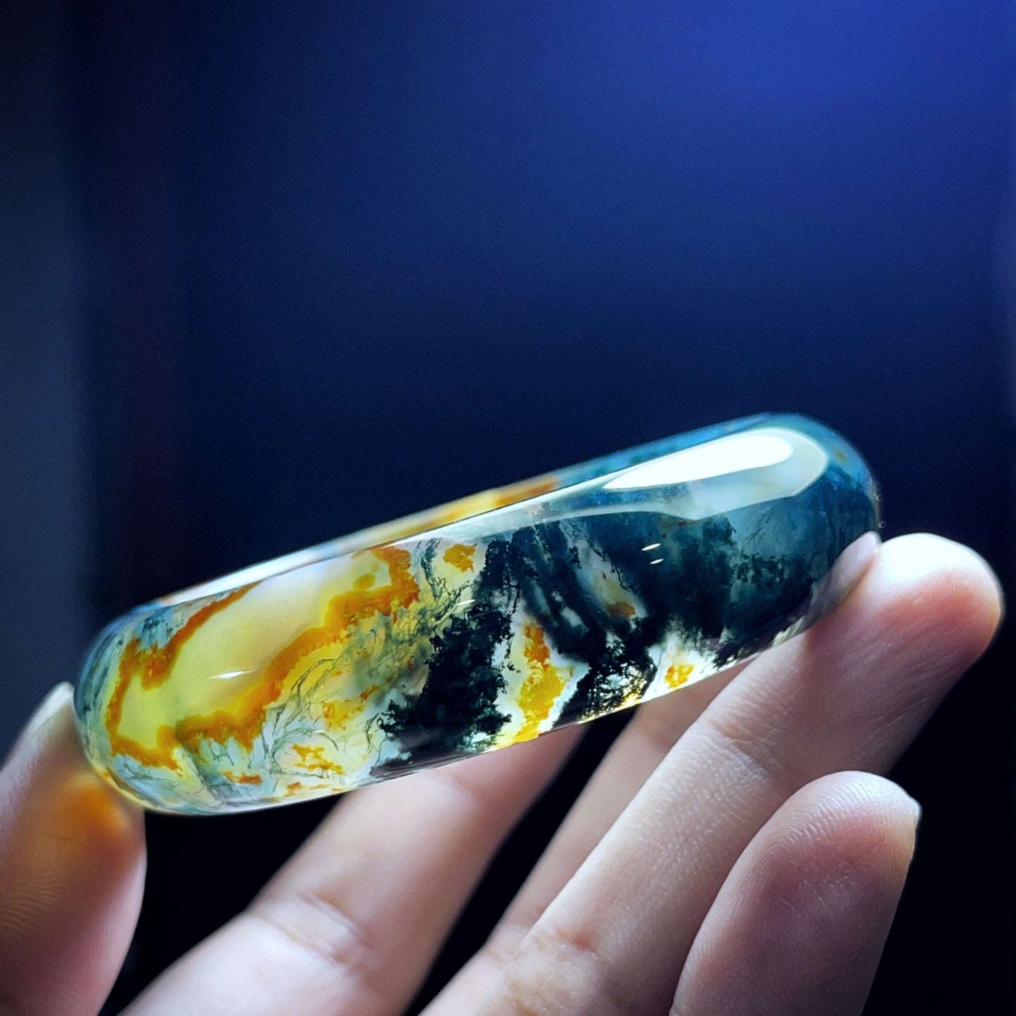Bracelet Agate Mousse Style Feuille Taille 54 mm
