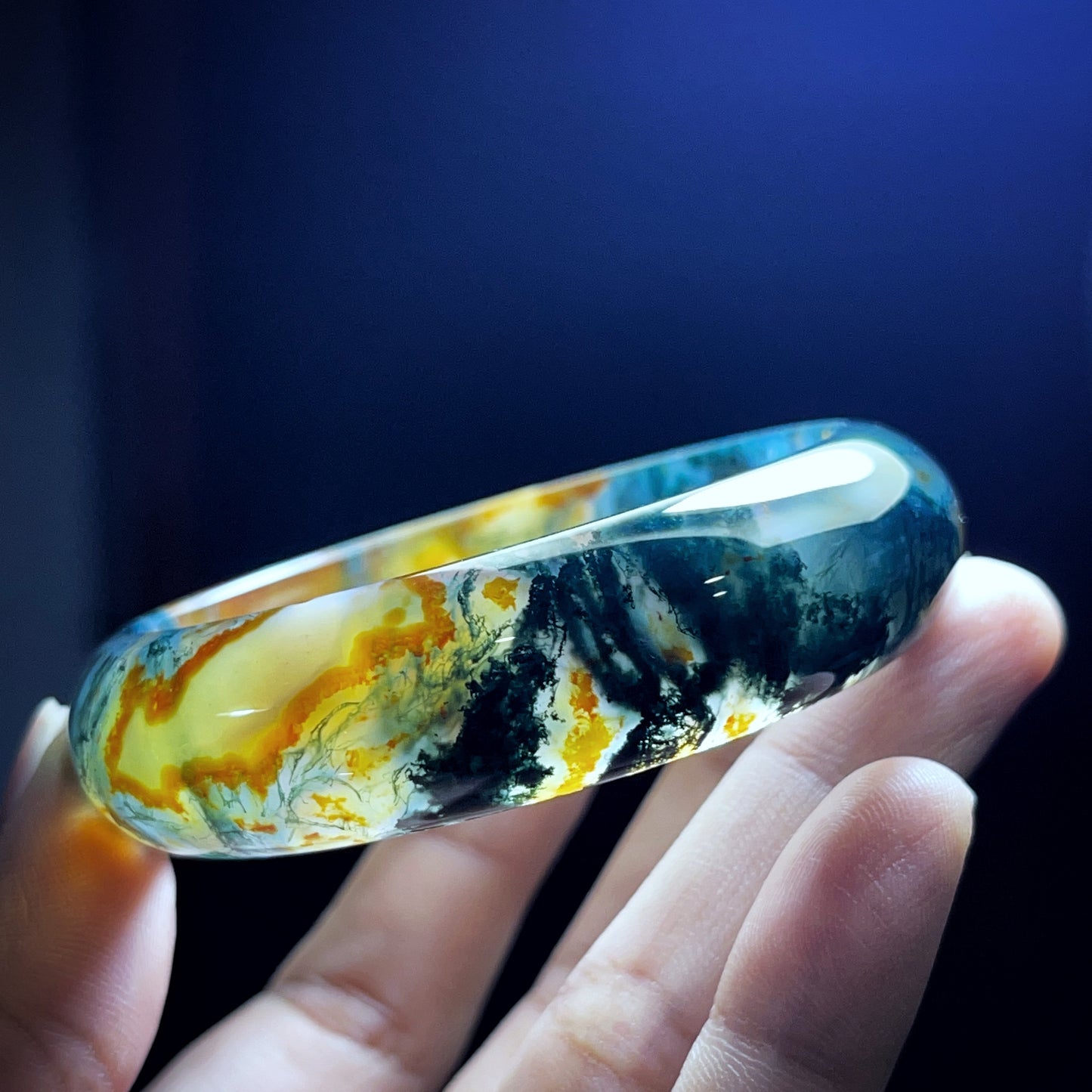 Bracelet Agate Mousse Style Feuille Taille 54 mm
