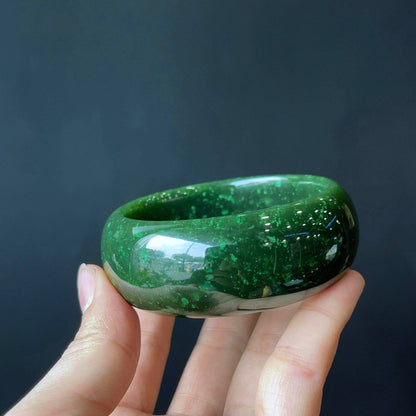 Natural Nephrite Jade Bangle Leaf  Style Size 57 mm with Gem Review Certificate