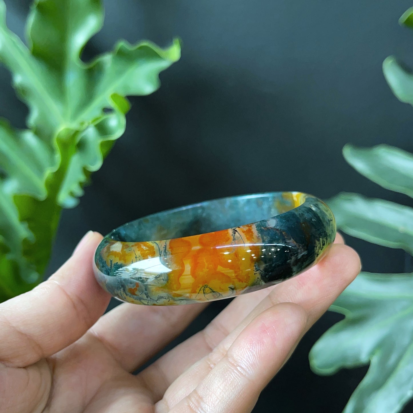 Bracelet Agate Mousse Style Feuille Taille 54 mm