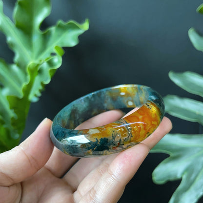 Bracelet Agate Mousse Style Feuille Taille 54 mm