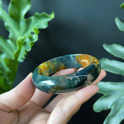 Bracelet Agate Mousse Style Feuille Taille 54 mm