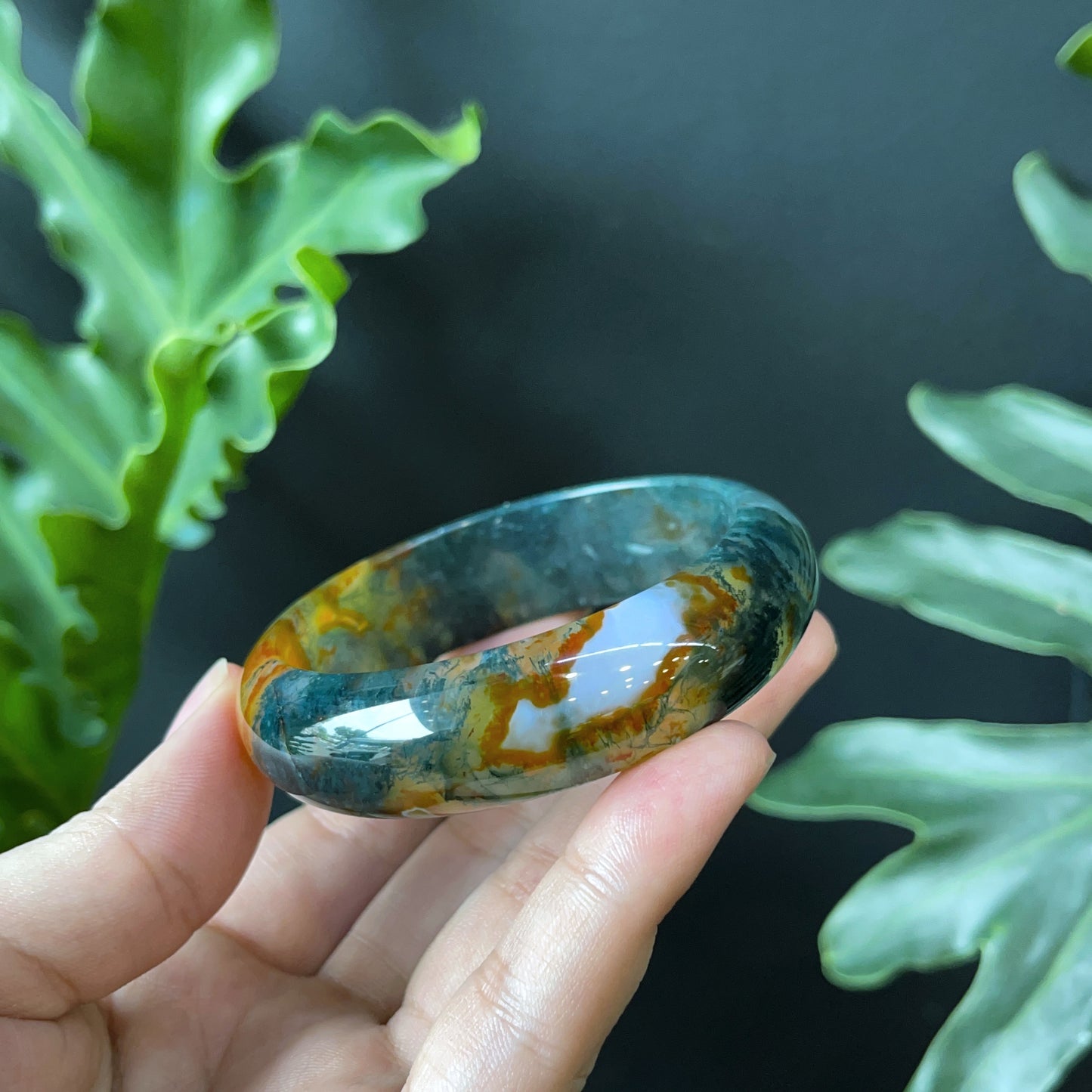 Bracelet Agate Mousse Style Feuille Taille 54 mm